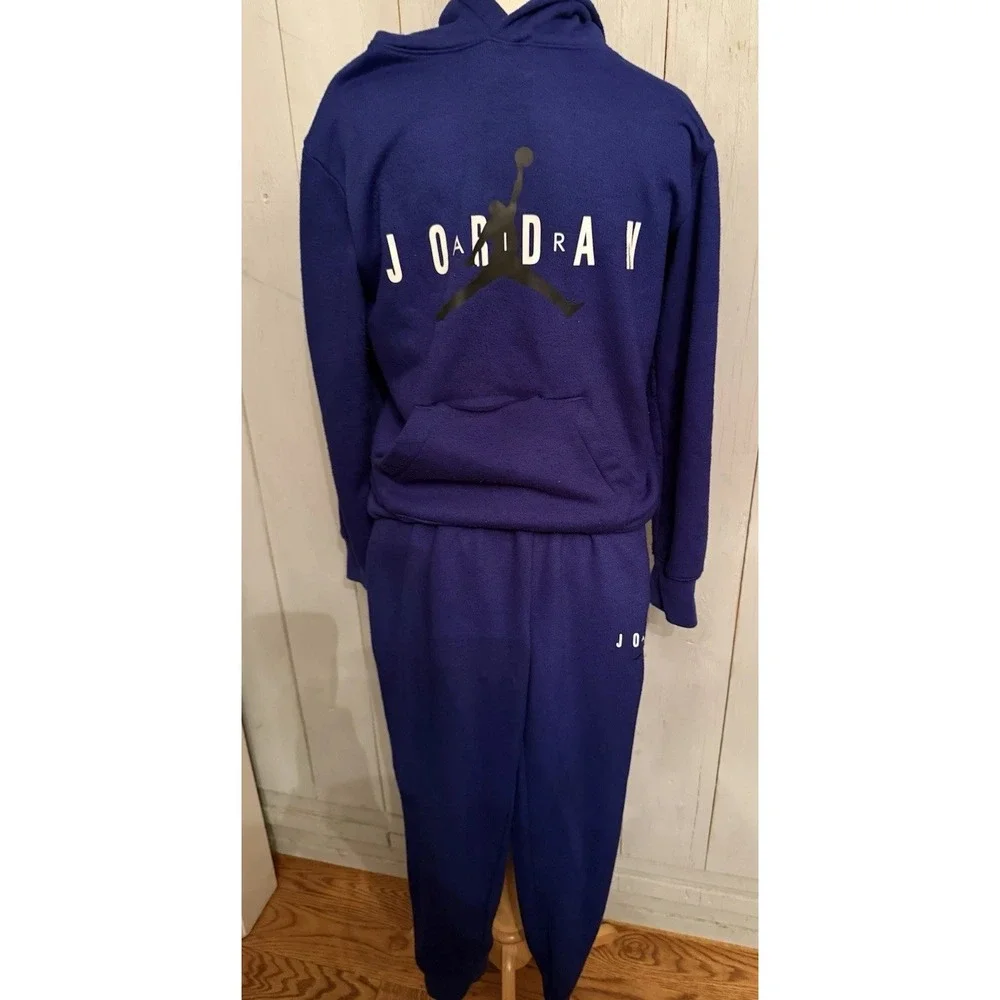Nike Air Jordan Jump man Blue Boys Hoodie‎ PANTS Tracksuit 2pc Set Size L-12-13Y